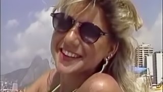 A hot doggystyle fucking action along blonde in glasses and bikini being ripped