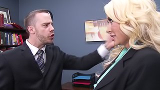 Gorgeous Girl With Big Fake Tits Enjoying A Hardcore Doggy Style Fuck In Her Office