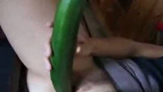 Huge cucumber for tight hairy pussy