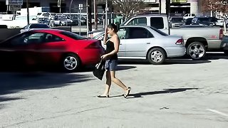 Intriguing maven in an adorable jean skirt is secretly recorded in public as she shops.