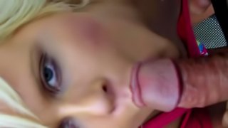 Pretty blonde gives an outdoor blowjob in pov scene