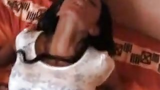 Brunette slut stripped and fucked roughly in her tight pussy