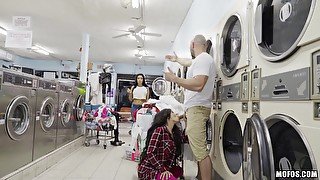 Posh And Shameless Latina Gives Head In Public Laundromat