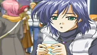 Purple haired green eyed anime beauty loves oral sex a lot