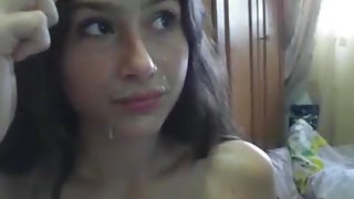 College girl gives titjob then she sucks till facial