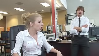 Blonde babe gives blowjob and gets drilled Hardcore in the office