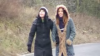 Hot Ffm anal threesome with a stranger on cold winter day