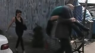 Petite Brunette Finds Pleasure In Having A Public BDSM Gangbang