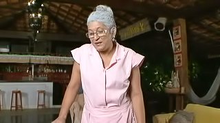 Lascivious Granny Eva greedily taking a stiff black dong into herself