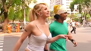 Mature blond shemale gets picked up in the street and fucked