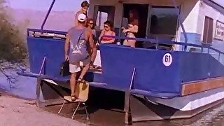 Hot ginger girl participates in dramatic action on the boat