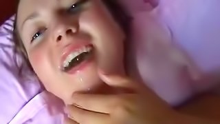 Sweet amateur blonde is getting sperm on face