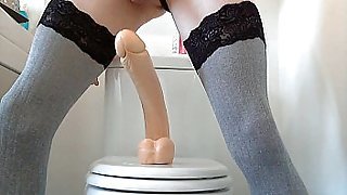 Sissy Riding Dildo in the Bathroom