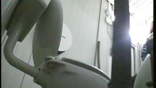 Two hot ass slits voyeured on the toilet spy camera