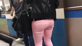 Public cumshot on girls jacket