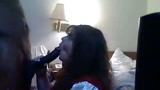 Chubby brunette hooker giving me blowjob in my apartment