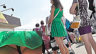 Upskirt outdoor scene filmed at the local bus station