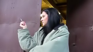Clair Brooks smokes a cigarette and then rides a dick