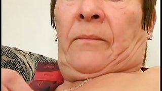 plump granny with the unshaved vagina is pleasuring by youthful