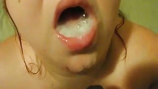 Horny fattie sucks my bbc and receives mouthful of cum