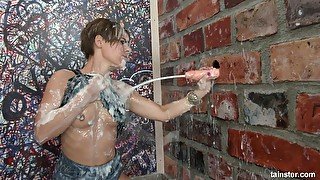 Slut enjoys taking gallons of fake sperm in the glory hole room