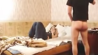 Homemade video of a Russian brunette fucked on a sofa