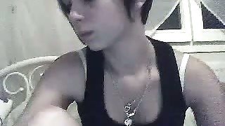 My French GF likes to show off her small perky tits on webcam