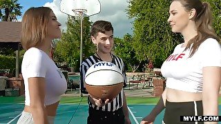 Two big titted MILFs Krissy Lynn and Chanel Preston fuck their referee