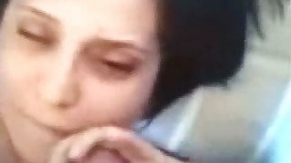 Horny Mexican housewife blowing cock like a greedy whore