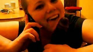 Chubby coed chick sucks my BBC and talks with her BF on the phone