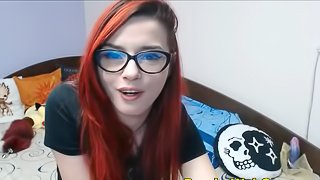 Nerdy Redhead Pounding her Pussy With Plug in Ass