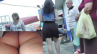 Brunette MILF caught for some dirty upskirt shots