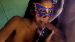 My sexy Mexicana babe in mask getting cumshot on webcam