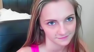 Smiling teenager fucks on cam for a first time