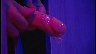 Lusty amateur blonde whore rides a toy and sucks a glory hole tool