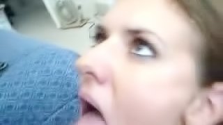 Sexy close up of cutey giving really good blowjob here