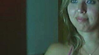 Green eyed blonde mommy flashes her saggy tits on webcam