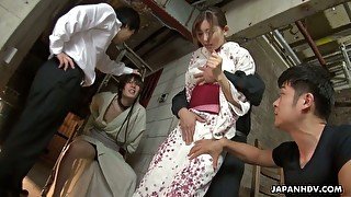 Several Asian dudes fuck yummy Japanese babe in kimono Natsume Inagawa