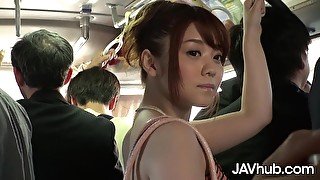 Petite Japanese girl jerks, sucks and fucks a guy on a public train - Hd