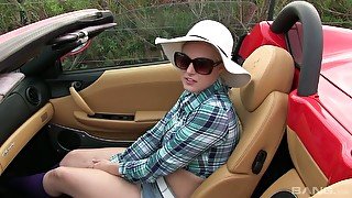 Blonde busty young cutie in the car picked up for a quickie