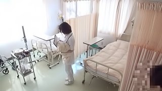 Turned on Asian nurse blowing her patient wildly