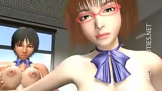 Horny 3D hentai lesbians share dick