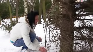 This couple has a snowball fight then goes inside to fuck