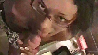 Hot ebony student girl sucks my white prick with passion