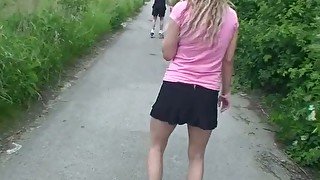 Girl on roller skates knows how to give a good head