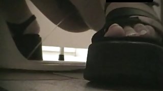 Round butted amateurs spied from behind on toilet cam