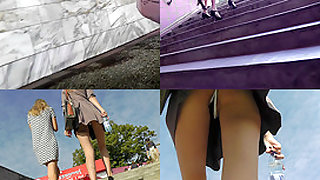 Thong upskirt footage of a slim babe wearing mini skirt