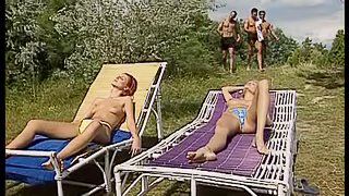 Three Cocks Give a Bukkake To a Sunbathing Blonde after DP
