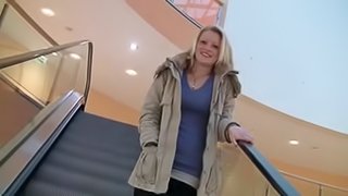 German blonde is doing a blowjob in a shopping centre