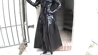 Sexy Anja in black shiny PVC pants coat boots
